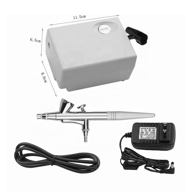 Pistolă de aerograf compactă cu mini compresor pentru decorarea tortului, bronzare, artă de unghii, machiaj și modelare
